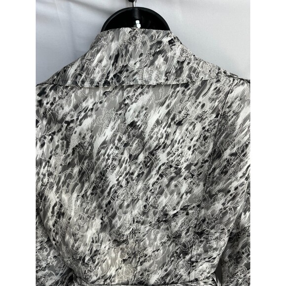 VTG Alberto Makali Floral Quilted Embroidered Trench Coat Jacket 10 Silver White - Picture 6 of 11